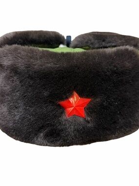 Chinese Russian Army Trooper Hat Ushanka winter Green Warm Cap Red Star Badge